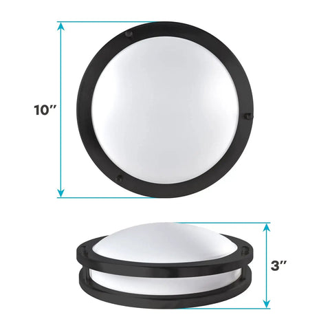 Lit 18 Inch LED Flush Mount Ceiling Light With Five Color Temperature Options 2700K To 5000K Dimmable 24W Matte Black Front and Side View