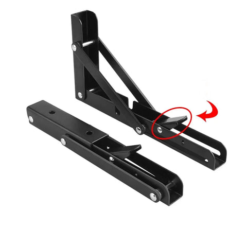 Two Pack Heavy Duty Folding Shelf Brackets Set, Triangle Wall Mounted Billy Brackets, 14 Inch Black, open position view