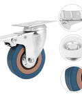 Four Piece Heavy Duty Swivel Caster Wheel Set With Threaded Stem And Retractable Furniture Rollers Built Tough, detailed view of a single caster wheel with stainless steel and rubber.