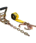 4 Pack Heavy Duty Tie Down Straps For Auto Towing With RTJ Cluster Hooks, 2 Inch By 8 Foot, G70 12 Inch Chain Extension, 3335 Lbs WLL