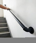 Heavy Duty Wrought Iron Stair Handrail For Indoor Outdoor Use Providing Solid As A Rock Support With Zero Hassle Diy Install In Classic Black Finish on stairs