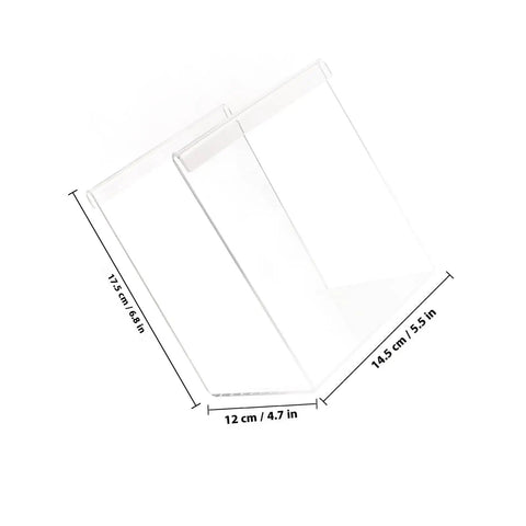 2 Pack Acrylic Food Prep Bag Holder Stand showing measurements; Universal Bag Rack For Kitchen And Picnics, Space Saving Design