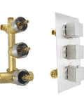 Top Shelf Led Thermostatic Shower System With 16 Inch Ceiling Rainfall and Handheld Sprayer featuring valve control in brushed nickel.