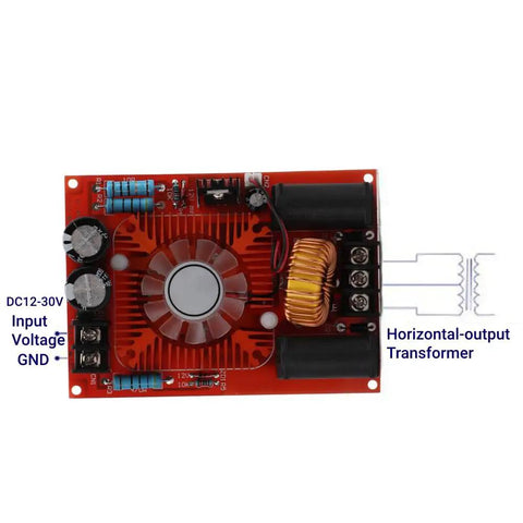 Zero Voltage Switching Flyback Driver Module 12V To 30V High Voltage Generator With Flyback Transformer, red PCB board