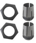 Set of metal 1/2 inch router collets for DeWalt DW618B3 B3E and MRC23EVSK models, showing two hex nuts and collets.