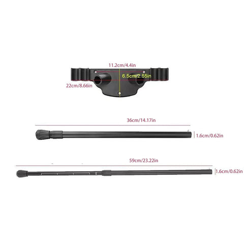 No Sweat Adjustable Folding Table Legs Crafted From Smooth Aluminum Alloy With Lock Tight Nylon Connectors displayed with dimensions.