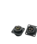Top Notch 30 Amp M19 2 Plus 3 E Bike Power Connector And Male Female Charging Adapter For Lithium Battery Electric Vehicle Plug Socket With Sweet Reliable Heavy Duty Build showing two black M19 connectors with gold pins.