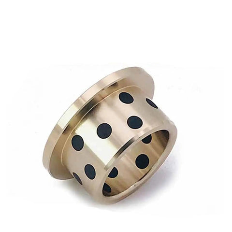Rugged Flanged Bronze Graphite Bushings Self Lubricating Oilless Bearings that run smooth as butter through harsh environments, showing detailed black dot pattern.
