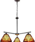 Mission Tiffany Style Blackish Bronze 3 Light Mini Chandelier With Multicolor Glass, 27 Inch Wide, Hanging View