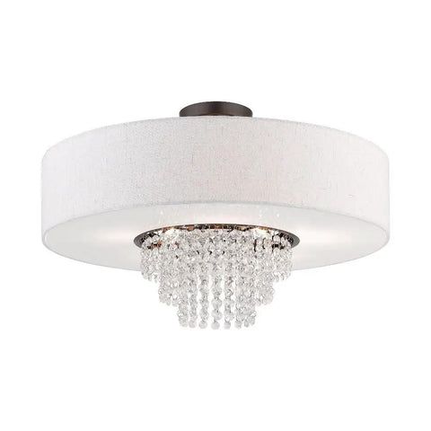 Carlisle English Bronze 5 Light Ceiling Mount Fixture With Contemporary Design, Steel Construction, hanging crystals