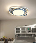 Nordic Metal Flush Mount Light With Acrylic Circle Shade In Cool Blue LED Ceiling Fixture For Kids Bedroom With Remote