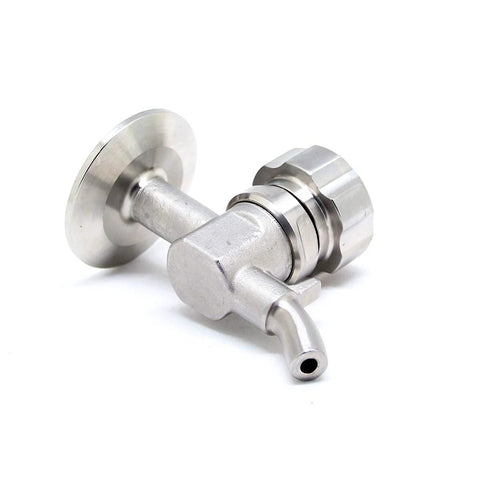 QiiMii 1.5'' SS304 stainless beer sampling valve with hose barb, side view.