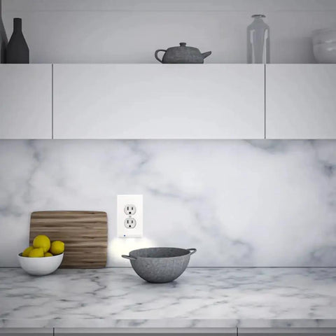 Two Pack Wall Plate Night Lights LED Built Into Outlet Plates Duplex White Auto On Off No Batteries on kitchen wall