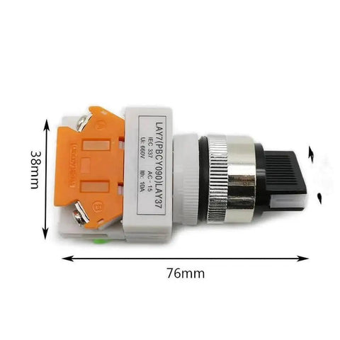 Compact 22mm Rotary Selector Switch Knob With 4 Screw Terminals 2 Way Small Size 2 Position ON OFF Push Button Switch No NC Contacts Durable 10A 66V Build That Is Great For DIY Electronics Projects, side view with 76mm length