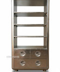 Legit Industrial Aviator Bookcase Featuring Four Hella Spacious Open Shelves And Two Smooth Glide Storage Drawers With Solid Metal Frame.