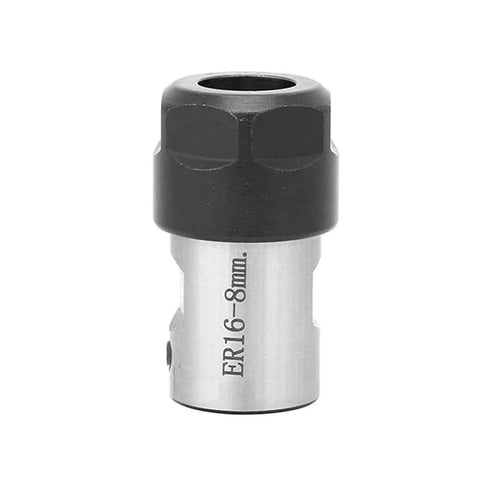 Heavy Duty ER16 Collet Chuck Spindle Extension Rod For CNC Milling And Lathes Built Like A Tank For No Sweat High Speed Cutting Operations On The Floor, featuring silver steel and black grip.