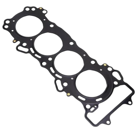 Multi Layer Steel Motorcycle Cylinder Head Gasket Direct Oem Fit For Honda Cb600F Abs 2007 To 2010 in black, view from side showing four openings.