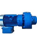 Heavy Duty Gearbox Cnhm1 6125Db 121 Three Phase Induction Motor Built Tough For Heavy Lifting, blue metal casing, side view.