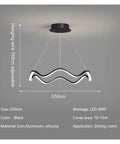 Circle Wave Led Pendant Lights Modern Minimalist Living Dinging Room Chandelier Lighting Bedroom Lamp Luster Fixtures, black aluminum design, adjustable 50cm size.