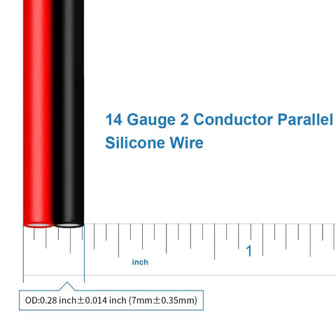 14 Gauge Flexible 2 Conductor Silicone Wire Spool Red Black Parallel For LED Strip Extension Cable with measurement scale