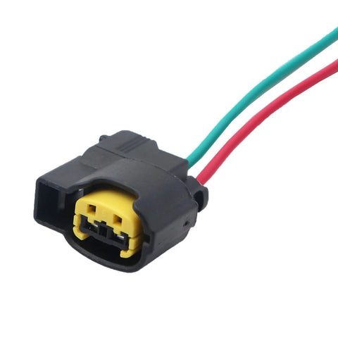 Four Piece Ignition Coil Wiring Pigtail Harness Kit With Connectors For Hyundai Tucson Santa Fe Kia Optima Sorento Fits 2.0 And 2.4 Engines, close-up of connector with red and green wires.