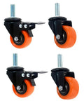 Beefy 1.5 To 2 Inch Polyurethane Swivel Casters With Brake, Set Of 4 Furniture Wheels, M8 M10 Threaded Stem, 120kg Load Capacity
