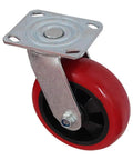 Red Polyurethane Swivel Caster Wheels 3 Inch Heavy Duty Ball Bearing Casters Rolling Smooth Like Butter With Anti Wear Tread Quiet Shock Absorbing Design For Furniture Cart And Store Display close-up with metal plate and wheel focus.