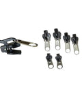 Universal Zipper Repair Kit 6 Pack With Replacement Sliders And Seam Ripper Easy Quick Fix For Coats And Jackets Works With Most Zippers Handy Arts Crafts Sewing Repair Tools, showing black sliders