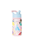 Disney Princess 14oz Kids Water Bottle With Straw Lid Insulated Stainless Steel Tumbler, pink with princess design on white background.
