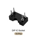 DIP IC Socket Adapter Kit For PCB Soldering 2.54mm Pitch With 4 Round Pins, 10 Pieces Black Plastic Component
