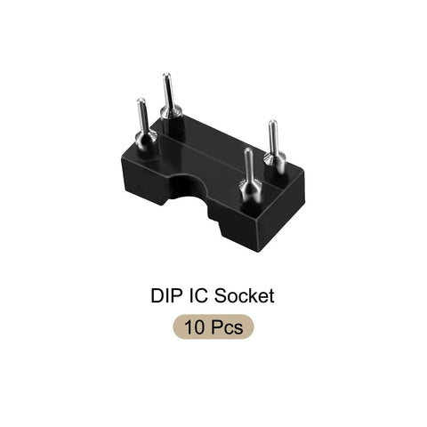DIP IC Socket Adapter Kit For PCB Soldering 2.54mm Pitch With 4 Round Pins, 10 Pieces Black Plastic Component