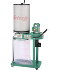 One Horsepower Canister Dust Collector With Beefy Suction And One Micron Fine Filtration On A Rock Solid Steel Base, Green.