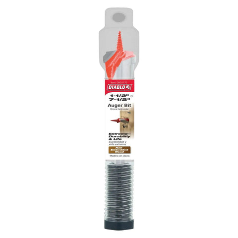 Auger Bit for Wood and Nail-Embedded Wood by Diablo in packaging, 1-1/2 In Diameter, 7-1/2 In Length, 7/16 In Hex Shank, DAG1170.