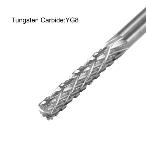 Pro Grade Heavy Duty Tungsten Carbide Rotary Burrs Set One Eighth Inch Shank Double Cut Cylinder 3mm Dia For Die Grinder Wood Soft Metal Polishing And Model Engineering Five Piece Set