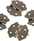 Old School Antique Bronze Vintage Flower Cabinet Door Butt Hinges for 4 Holes with Screws, decorative hardware for jewelry boxes.