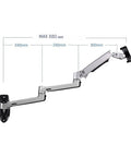 Heavy Duty Aluminum Wall Mount Monitor Arm For 17 To 27 Inch Displays full motion swivel with adjustable reach.