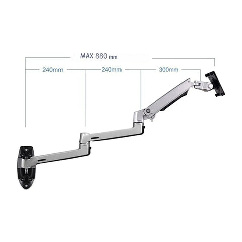 Heavy Duty Aluminum Wall Mount Monitor Arm For 17 To 27 Inch Displays full motion swivel with adjustable reach.