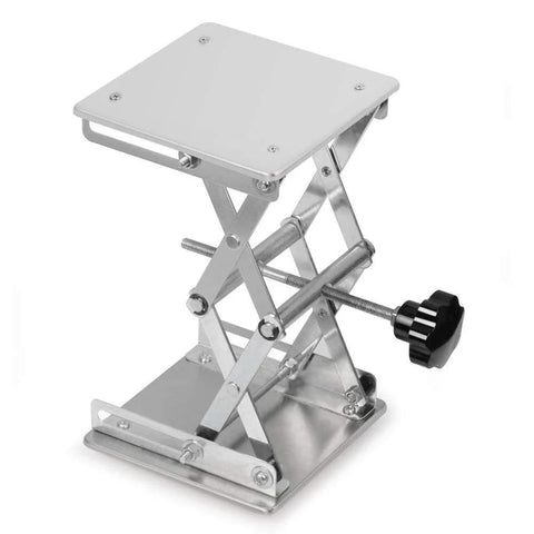 Stainless steel lab scissors jack with 6x6 inch platform, adjustable 75–260 mm height, supports 10 kg