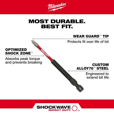 Shockwave Impact Duty PH2 Screwdriver Bit With Magnetic Attachment for fast, durable torque and anti-slip grip in silver finish.
