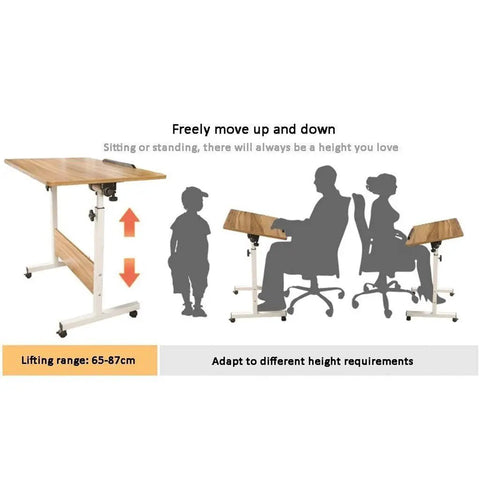 Adjustable Rolling Laptop Table With Slick Brake Wheels Easy Glide Mobile Workstation Desk For Bedroom Living Room Sofa Overbed Computer Desk Setup No Fuss Design Smooth Ride Anywhere You Want To Park It with adjustable height feature, lifting from 65-87cm.