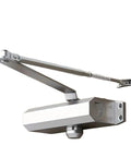 Commercial Door Closer For 55-143 Lbs Doors, No-Fuss Auto Close System, silver finish, side view