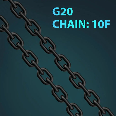 Close-up of a 10ft G80 chain from the Beefy Lever Chain Hoist 1.5 Ton Capacity With 10ft G80 Chain Manual Ratchet Hoist.