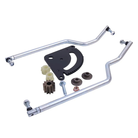 Selective Sector Steering Drag Link Kit For John Deere L110 L111 L118 L120 L130 Tractors, Includes Right And Left Drag Links, Selective Sector Gear Plate, Pinion Gear, Easy Install, Beefed-Up Heavy Duty Upgrade. steering parts on white background