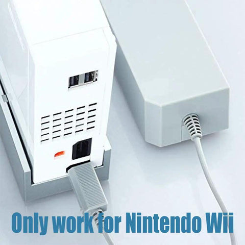 4 In 1 Wii Replacement Cables Set showing AC power adapter connected to a Nintendo Wii console with wired motion sensor bar
