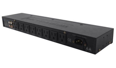1U Rack Mount Decibel Meter Display With Eight Grounded Outlets Power Supply, RCA In Out, Dual Channel Sensitivity Adjust, Bright Rack Light Show, Ideal For Studio And Live Sound Gear, rear view