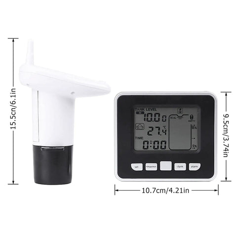 Ultrasonic Water Level Sensor With 3.3 Inch LCD Display Temperature Monitoring Alarm Setting 100m Range and receiver unit