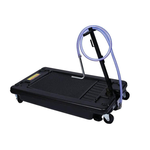 Heavy Duty 17 Gallon Electric Oil Drain Cart With Powerful 110V Pump System And Swivel Casters Plus 7 Ft Hose on mobile unit.