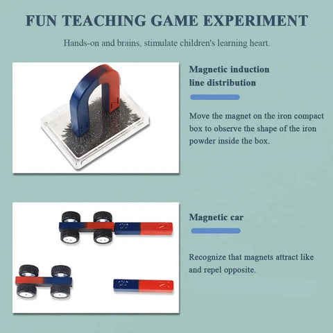Hands On Magnet Kit For Kids With 13 Magnets And Accessories For STEM Experiments with horseshoe magnet and magnetic car