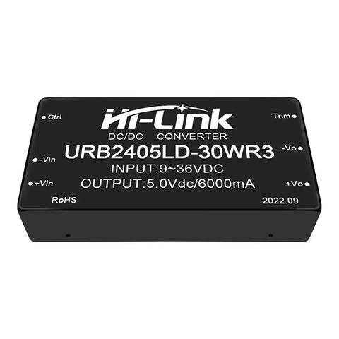 Solid 30 Watt Isolated Power Supply Module delivering a steady 5 Volt 6 Amp feed, featuring URB2405LD-30WR3 model.