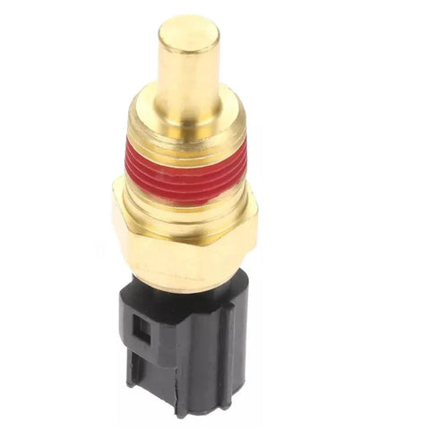 Engine coolant temperature sensor with brass body, red threaded seal, and black plastic connector
